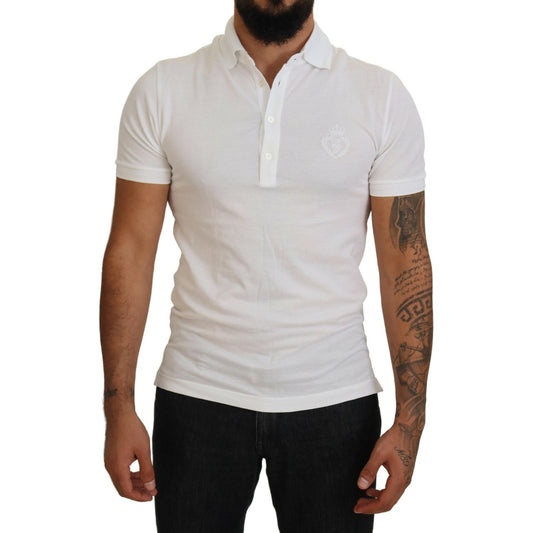 Dolce & Gabbana White Cotton Logo Short Sleeve Polo T-shirt TSH83932-44