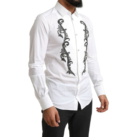 Dolce & Gabbana White Tuxedo Slim Fit Baroque Shirt TSH84093- 38