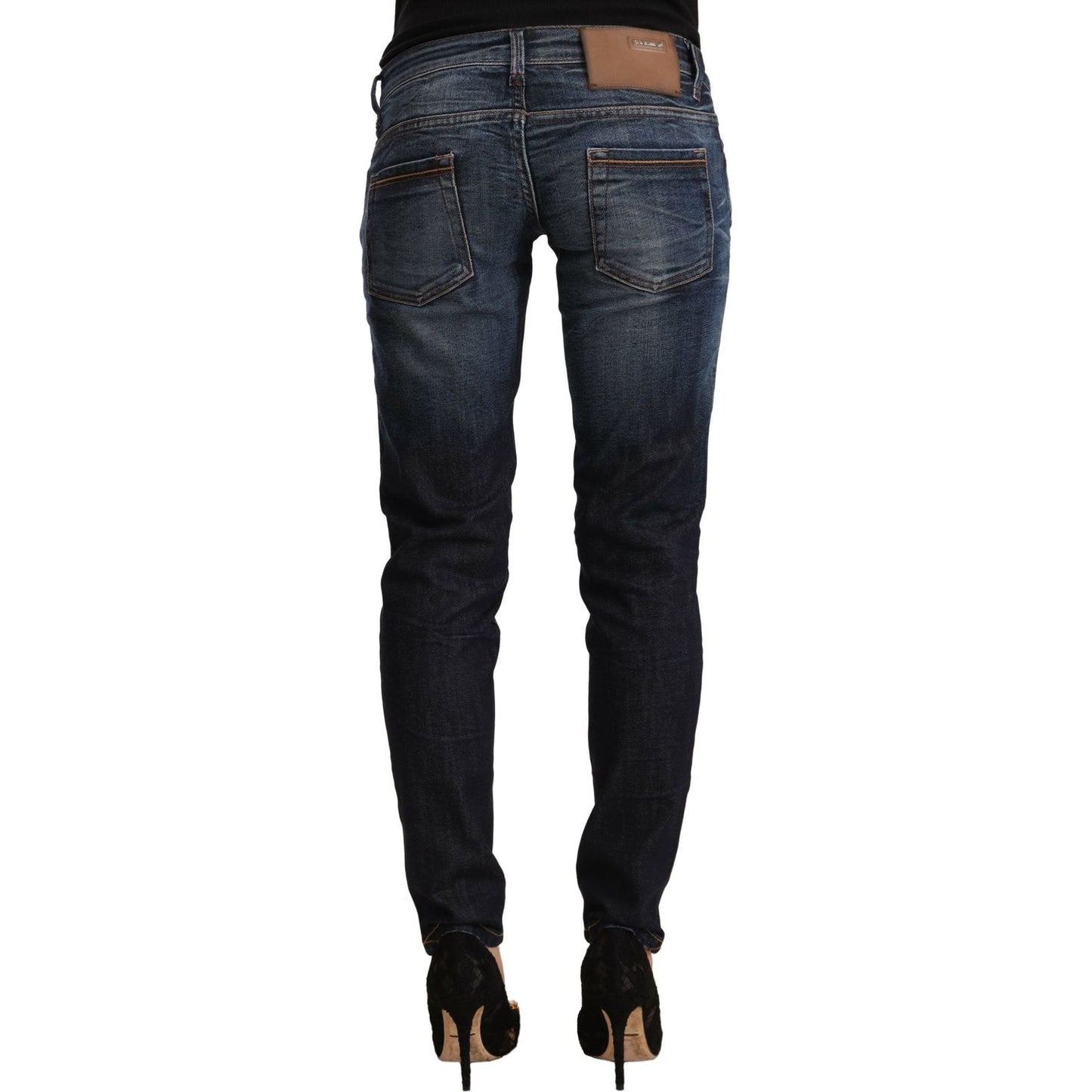 Acht Blue Washed Cotton Low Waist Skinny Denim Jeans Acht