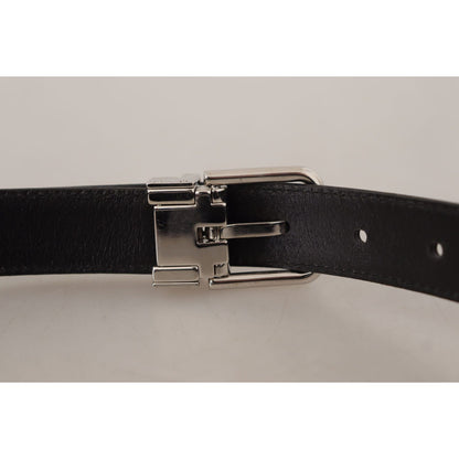 Dolce & Gabbana Black Calf Leather Logo Engraved Metal Buckle Belt