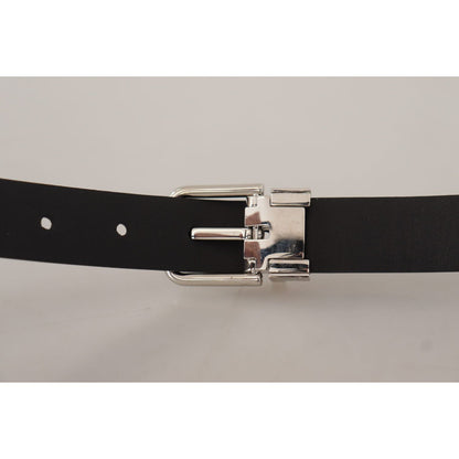 Dolce & Gabbana Black Calf Leather Classic Logo Metal Buckle Belt