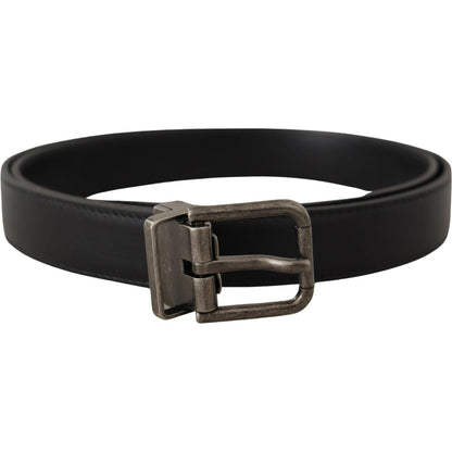 Dolce & Gabbana Black Plain Leather Vintage Logo Metal Buckle Belt