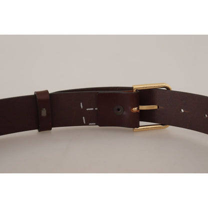 Dolce & Gabbana Brown Plain Calf Leather Gold Tone Buckle Belt