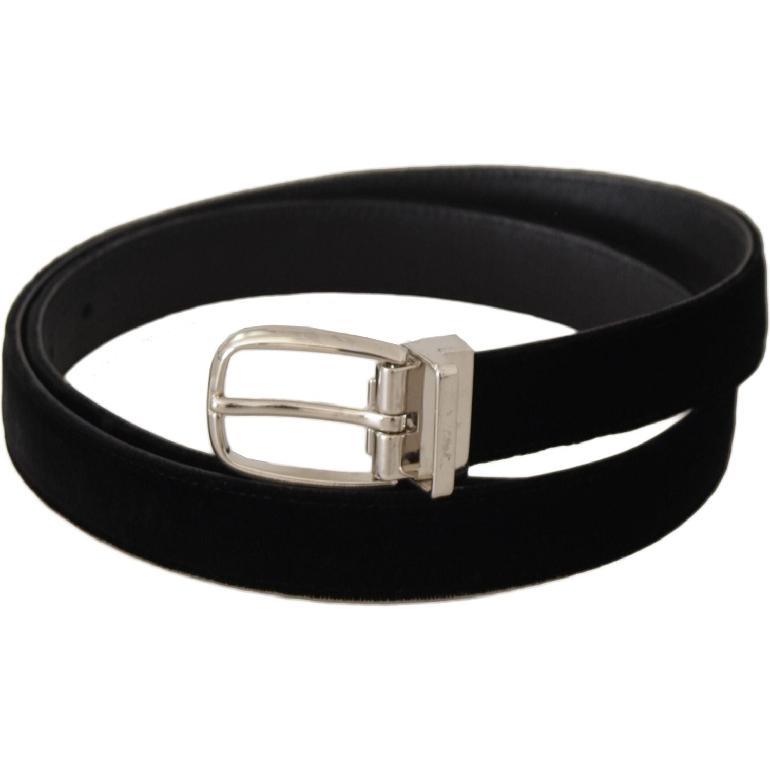 Dolce & Gabbana Black Casual Velvet Silver Tone Metal Buckle Belt