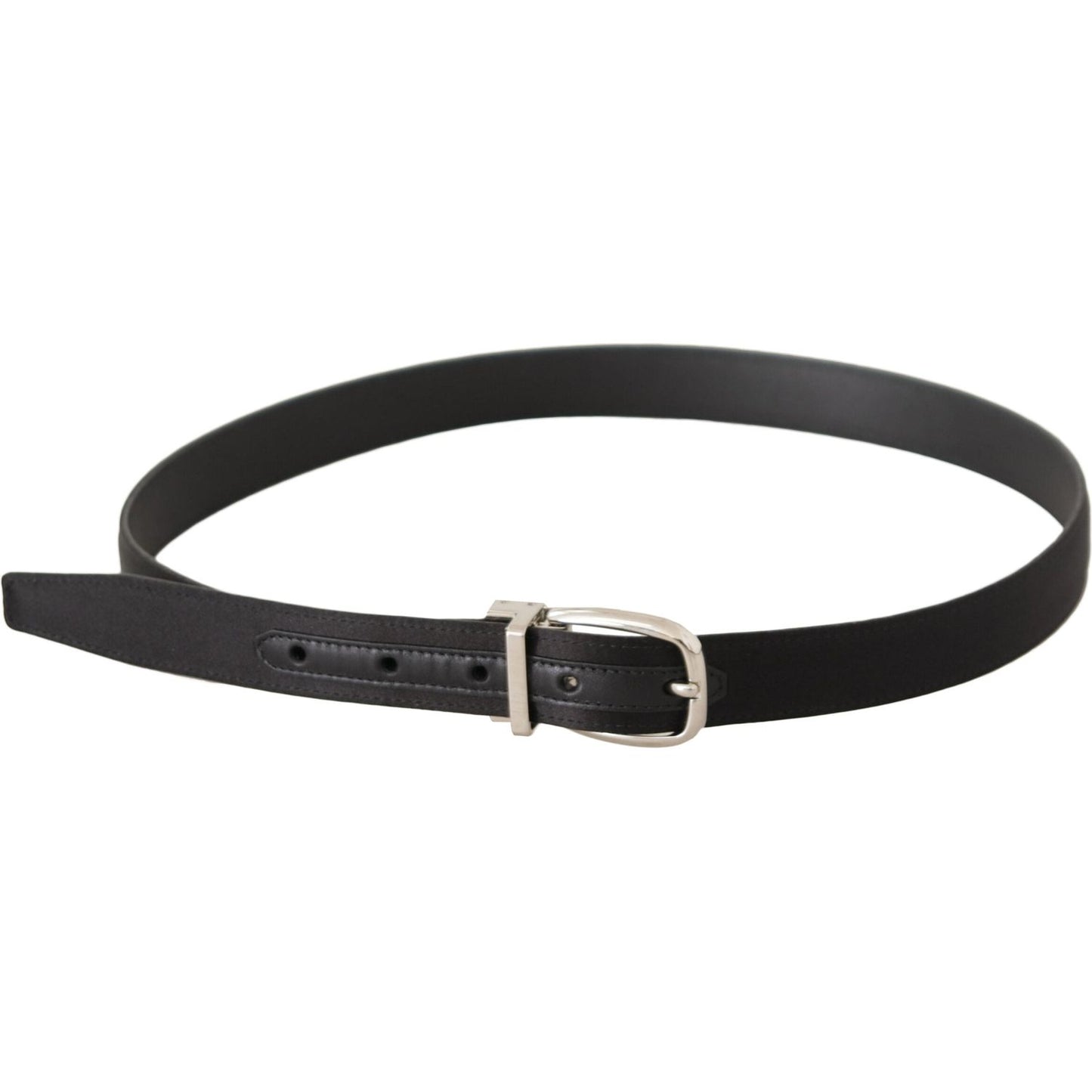 Dolce & Gabbana Black Canvas Leather Silver Logo Metal Buckle Belt