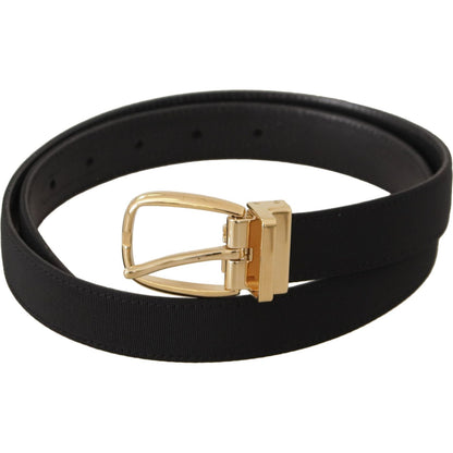 Dolce & Gabbana Black Canvas Leather Gold Metal Buckle Belt
