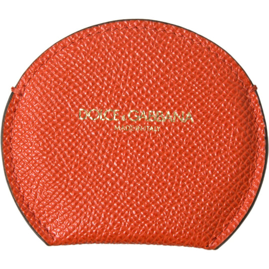 Dolce & Gabbana Orange Calfskin Leather Round Logo Hand Mirror Holder