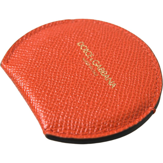 Dolce & Gabbana Orange Calfskin Leather Round Logo Hand Mirror Holder SMY101206