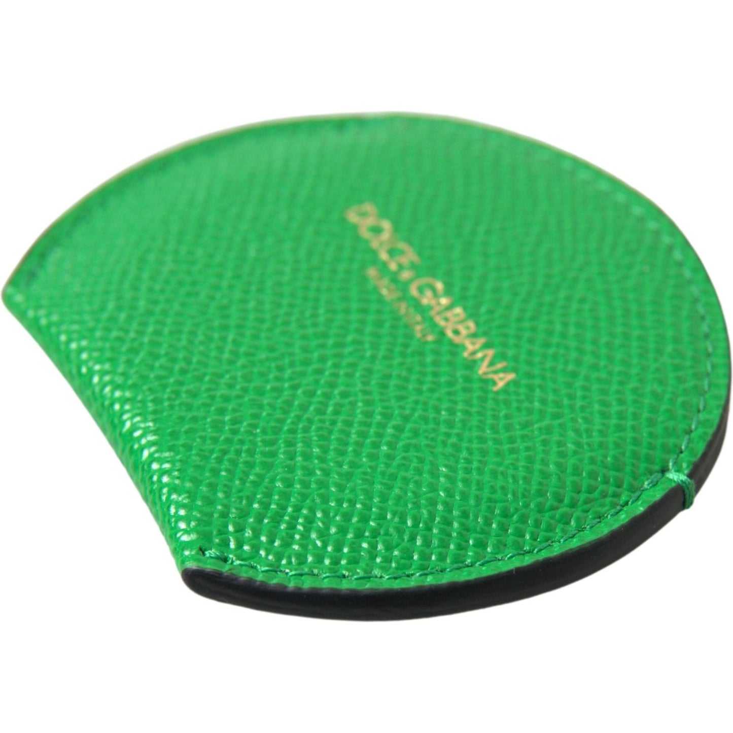 Dolce & Gabbana Green Calfskin Leather Round Logo Hand Mirror Holder