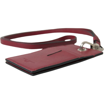 Dolce & Gabbana Red Leather Lanyard Logo Slim Card Holder Men Wallet
