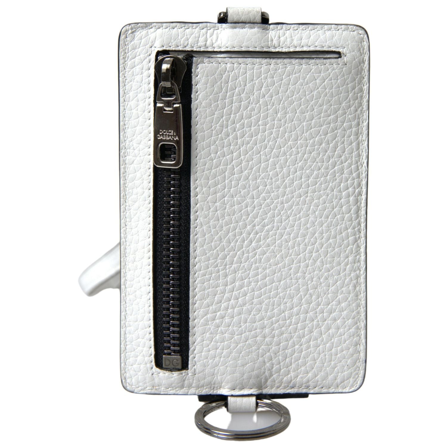 Dolce & Gabbana White Leather Lanyard Logo Card Holder Men Wallet