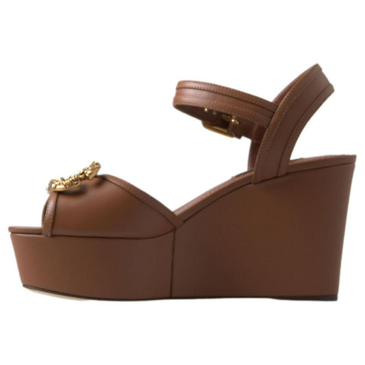 Dolce & Gabbana Brown Leather AMORE Wedges Sandals Shoes LA10214-35.5