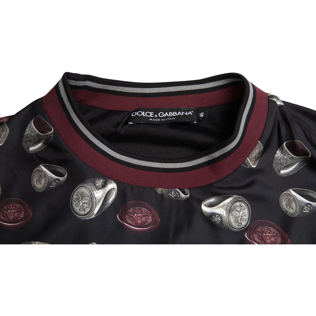 Dolce & Gabbana Black Ring Print Silk Crewneck Sweater