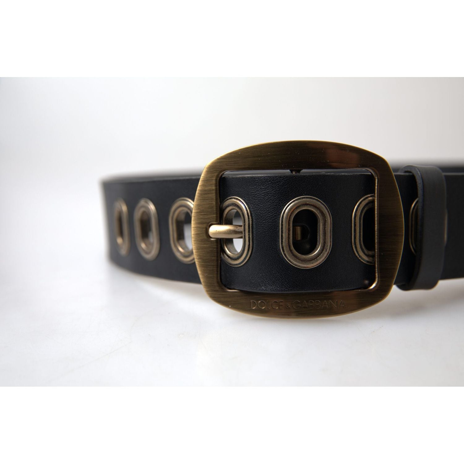 Dolce & Gabbana Black Leather Gold Metal Buckle Men Belt