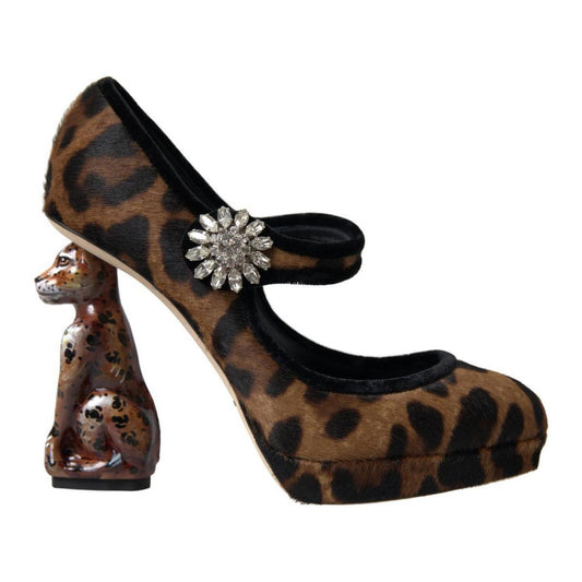 Dolce & Gabbana Black Brown Calf Leopard Heel Mary Jane Pump Shoes LA10270-35.5