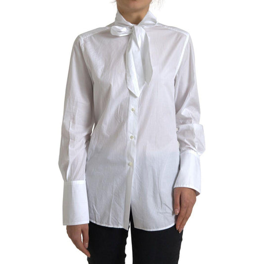 Dolce & Gabbana White Cotton Ascot Collar Long Sleeves Top TSH84084-42