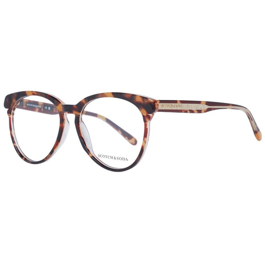 Scotch & Soda Brown Women Glasses Frame round full-rim plastic design with demo lenses, includes branded case, no spring hinge, size 55-16-140