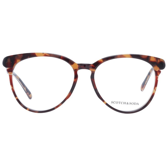 Scotch & Soda Brown Women Glasses Frame, full-rim round style with brown plastic frame and demo lenses, includes branded case.