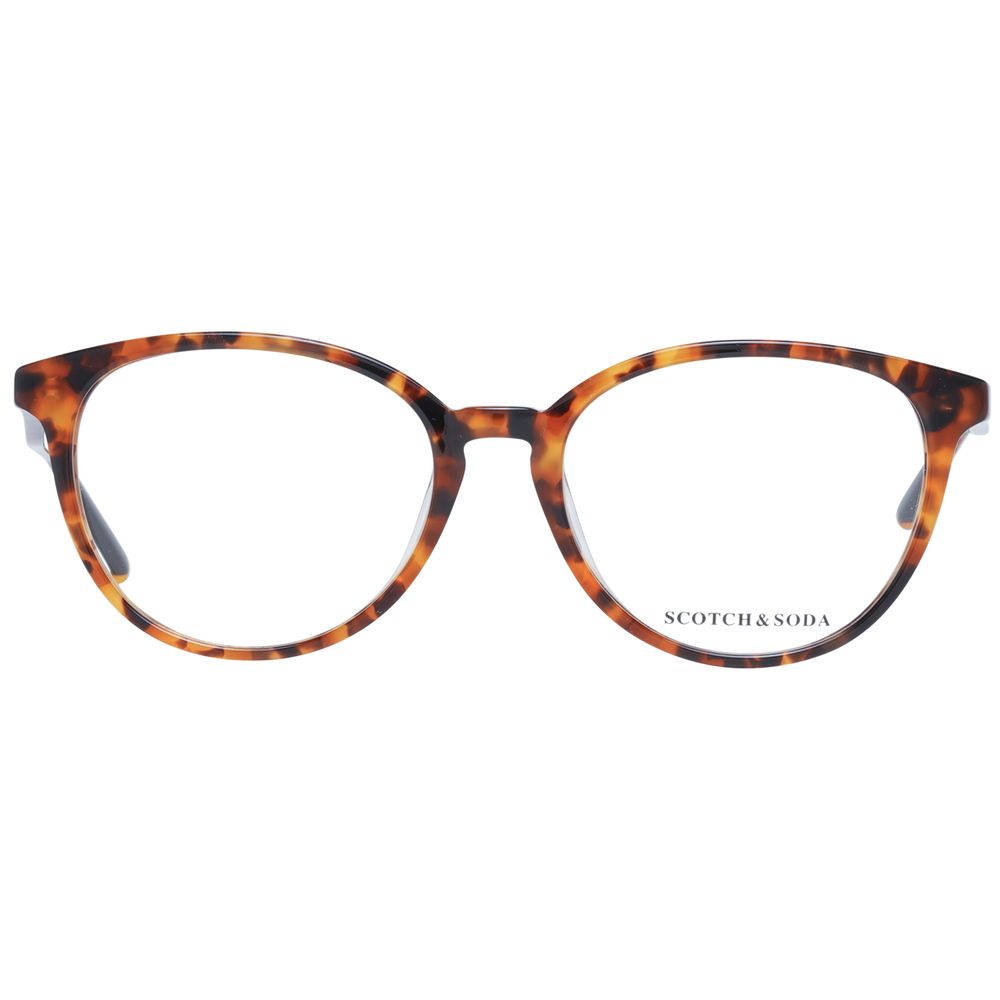 Scotch & Soda Brown Women Glasses Frame in cat eye style with full-rim acetate design, featuring demo lenses and branded case included.