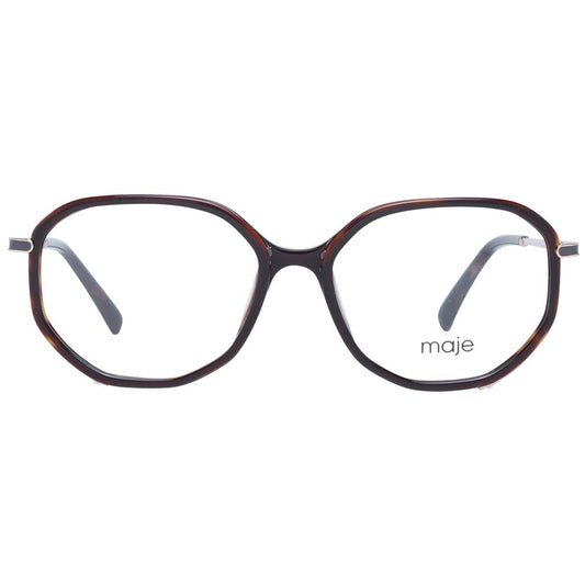Maje Brown Women Glasses Frame in plastic full-rim with round style, demo lenses, size 51-15-135, includes branded case.