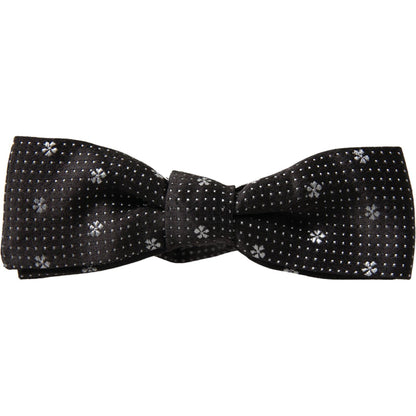 Dolce & Gabbana Black Patterned Silk Adjustable Men Neck Papillon Bow Tie