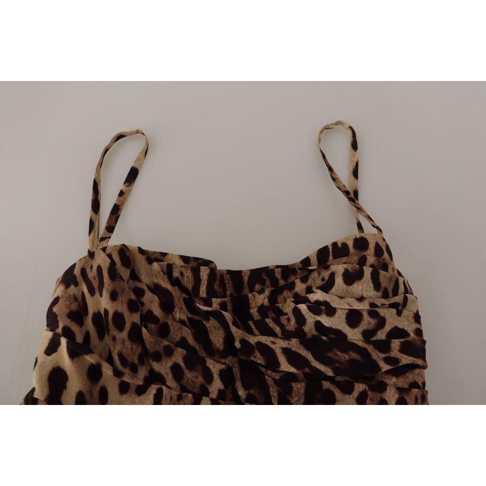 Dolce & Gabbana Brown Leopard Print Ruched Midi Dress