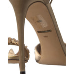Dolce & Gabbana Gold Satin Ankle Strap Crystal Sandals Shoes