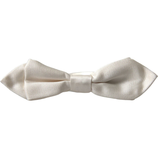 Dolce & Gabbana White Silk Slim Adjustable Neck Papillon Bow Tie FT3779