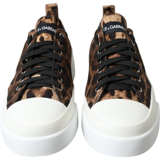 Dolce & Gabbana Brown Leopard Canvas Sneakers Shoes MV5235-44.5