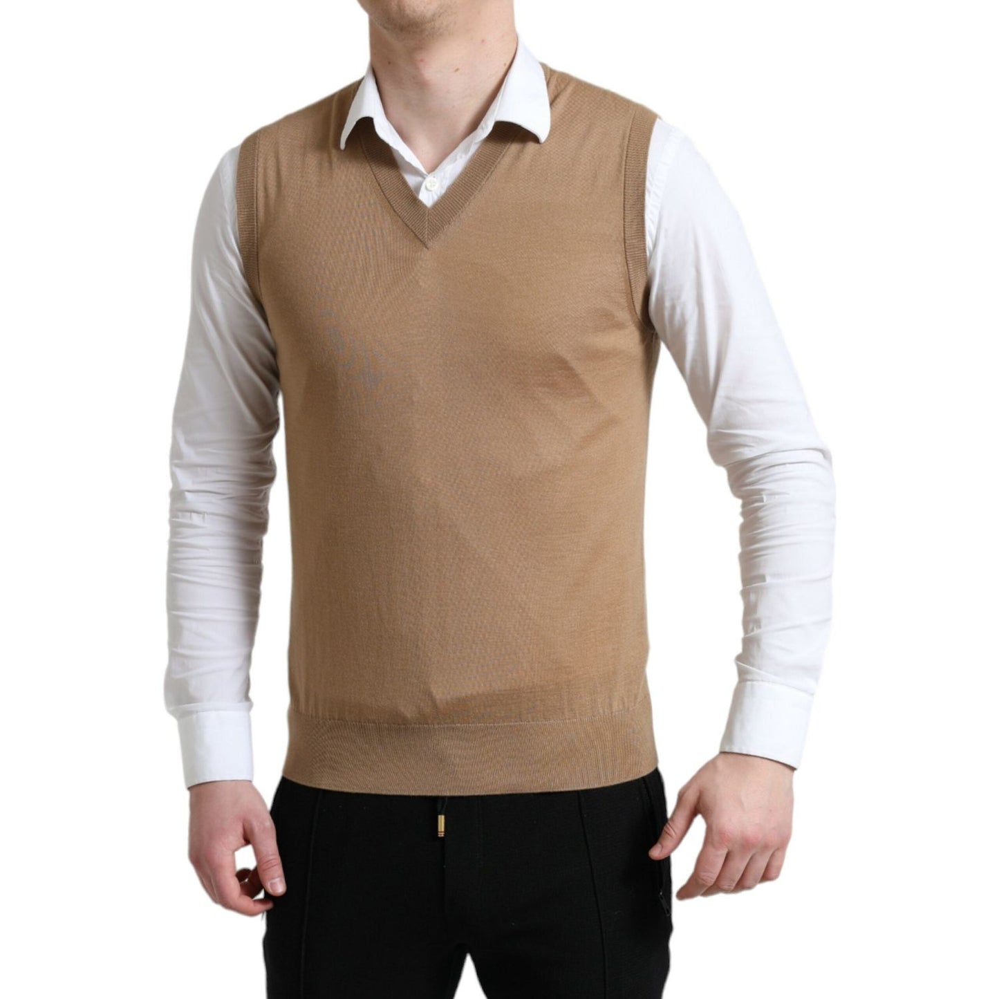 Dolce & Gabbana Brown Wool Sleeveless Pullover Sweater
