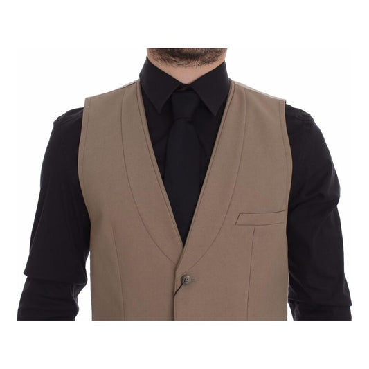 Dolce & Gabbana Beige Cotton Slim Fit Button Front Dress Vest GSS10421-1