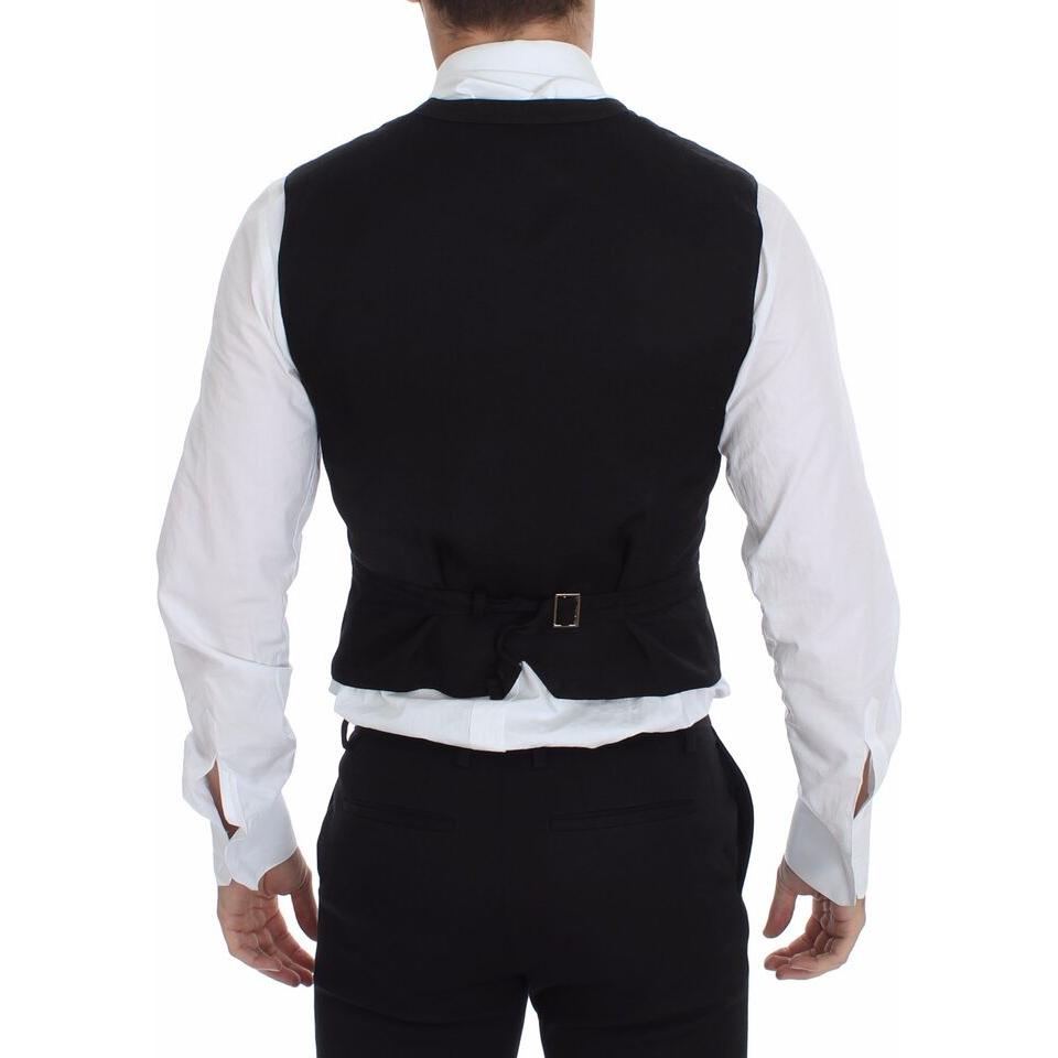 Dolce & Gabbana Black Flax Cotton Dress Vest Blazer