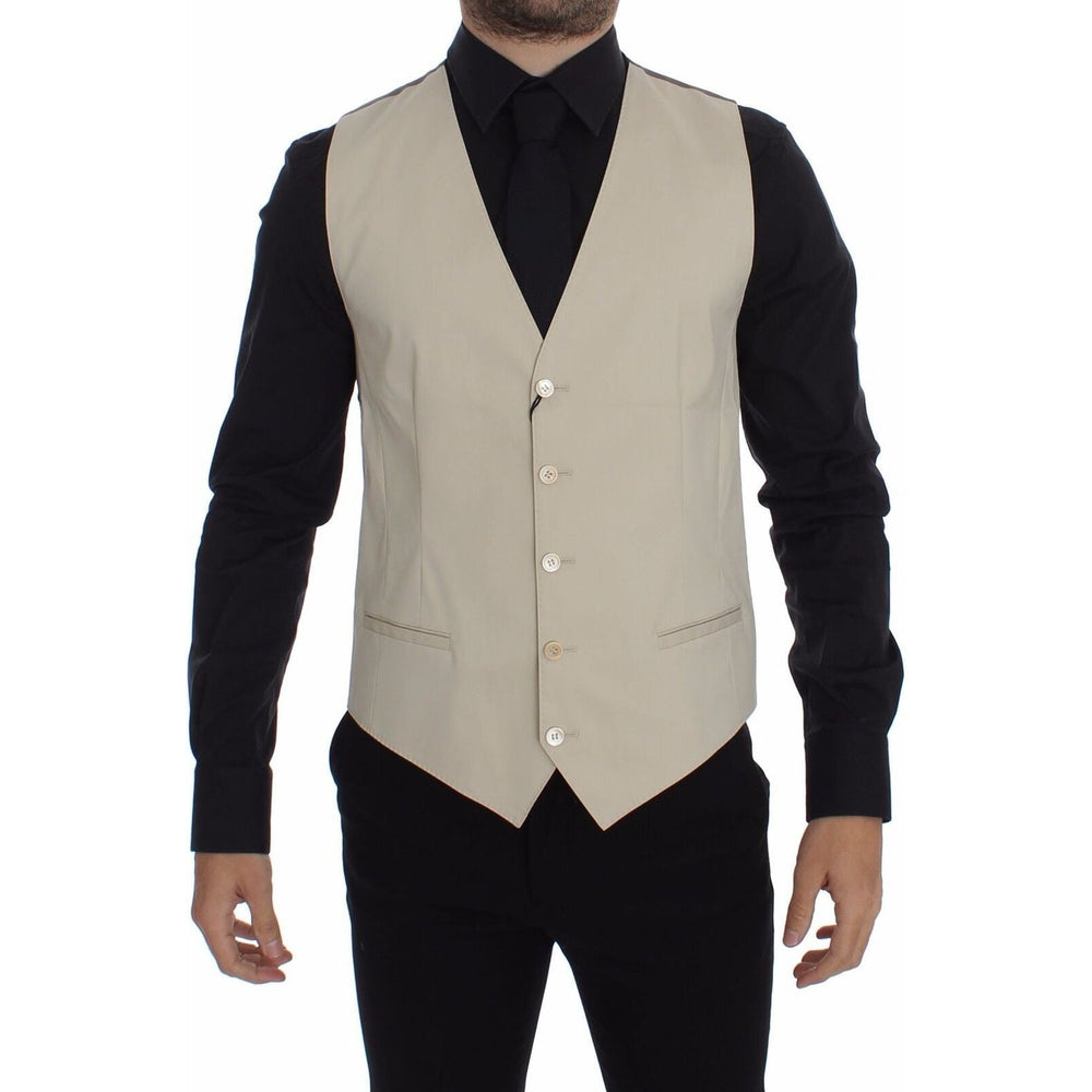 Dolce & Gabbana Beige Cotton Stretch Dress Vest Blazer VES10088-4