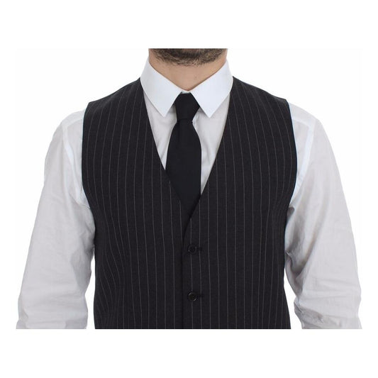 Dolce & Gabbana Gray Striped Wool Logo Vest Gilet Weste