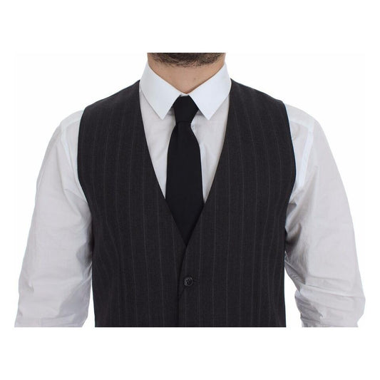 Dolce & Gabbana Gray Striped Wool Logo Vest Gilet Weste