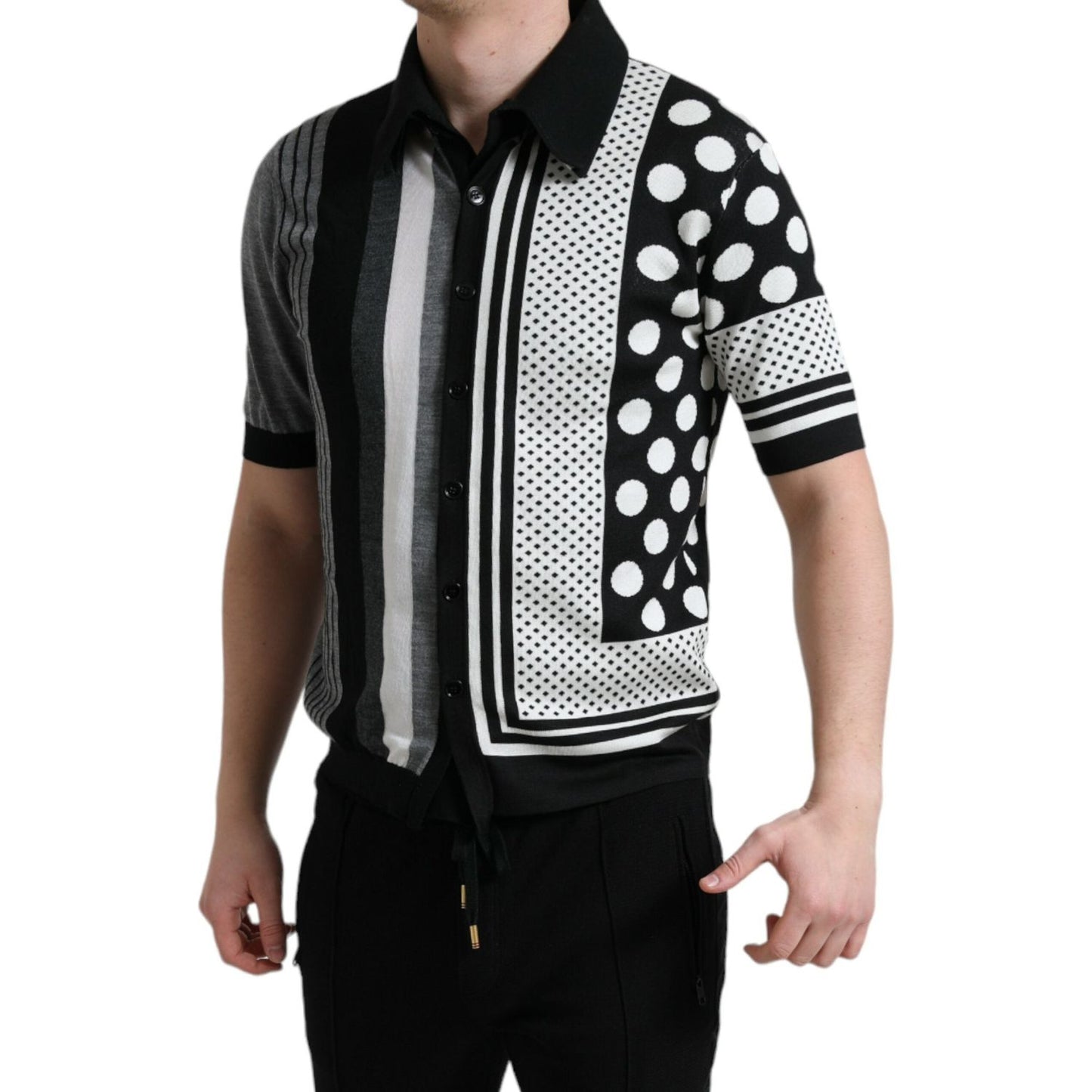 Dolce & Gabbana Black White Jumper Cardigan Polo Sweater