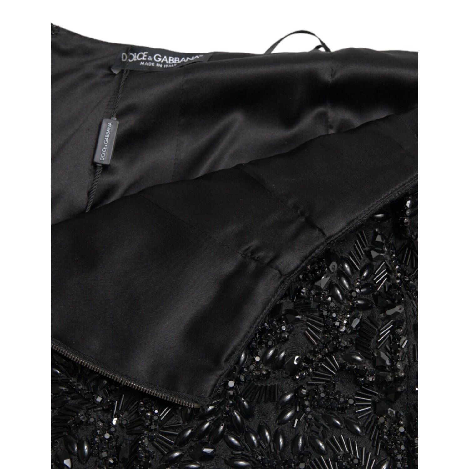 Dolce & Gabbana Black Crystal Handmade Knee Pencil Skirt