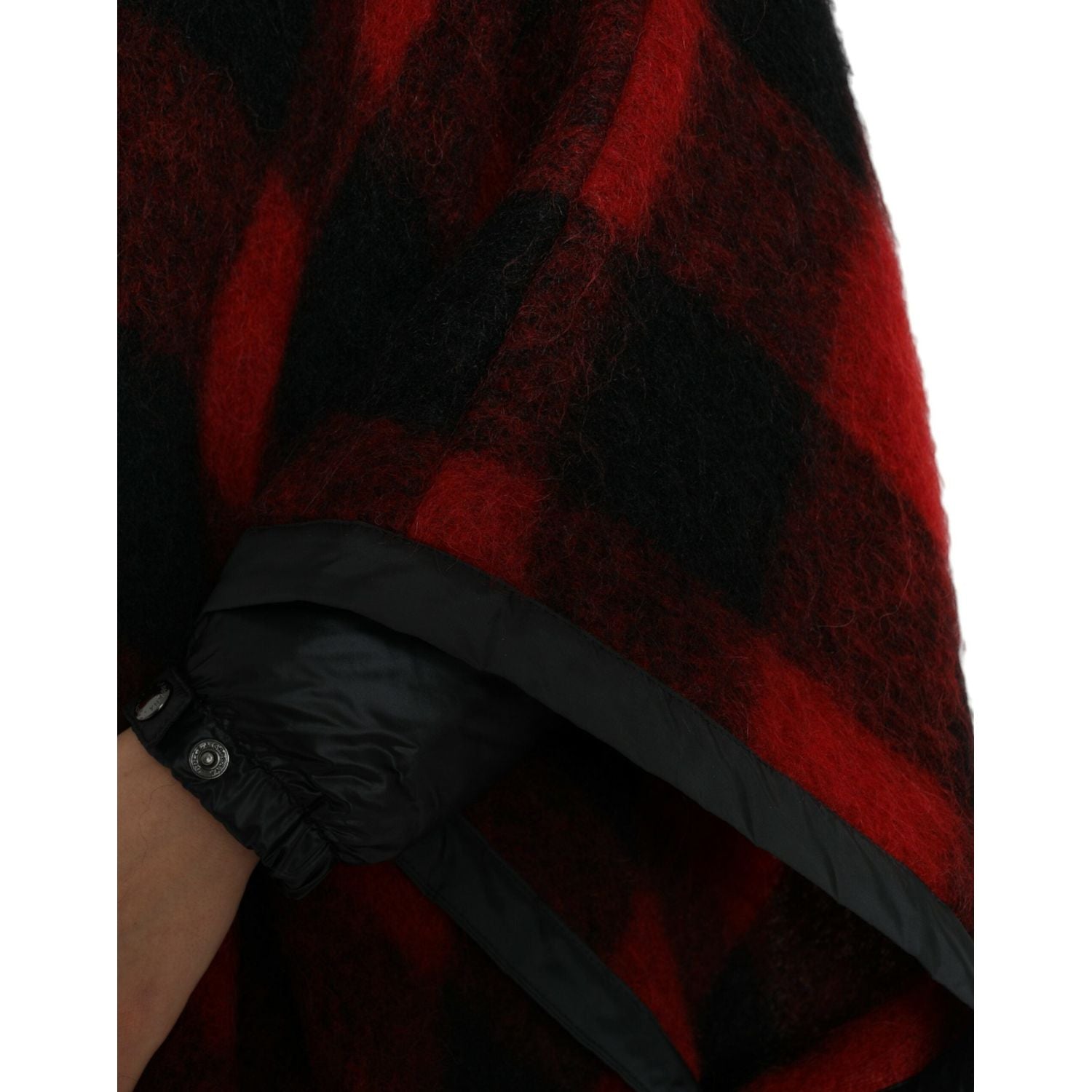 Dolce & Gabbana Black Red Buffalo Check Hooded Poncho Jacket