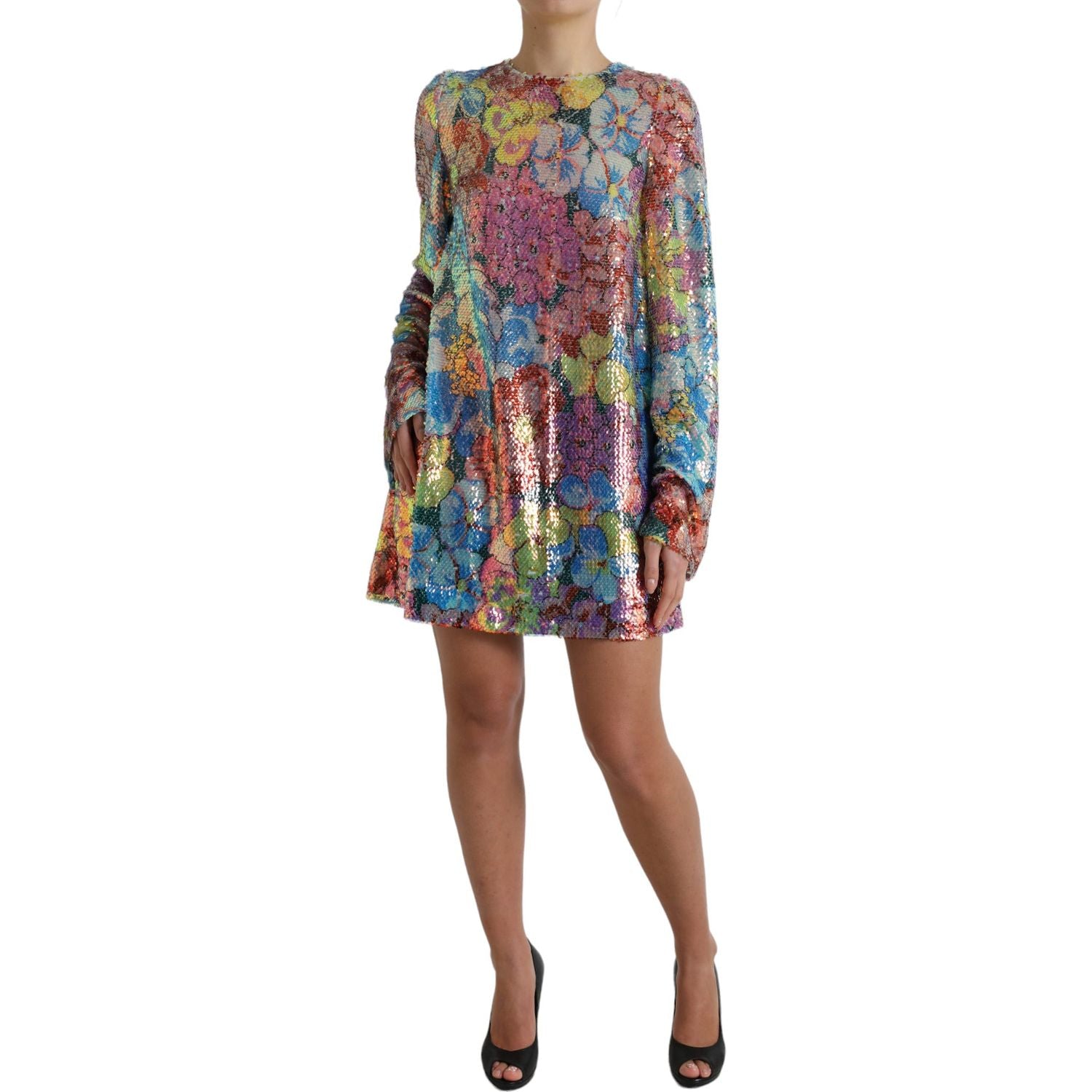 Dolce & Gabbana Multicolor Floral Sequined Shift Mini Dress