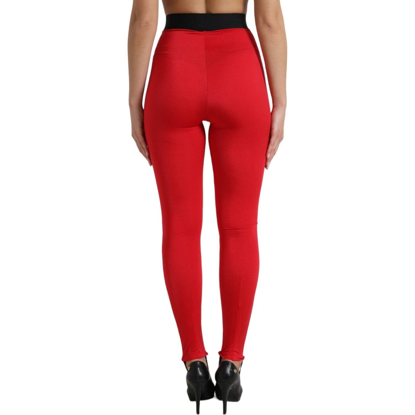 Dolce & Gabbana Red Nylon DG Logo Slim Leggings Pants