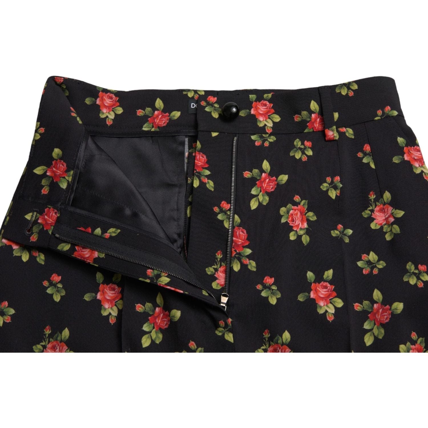 Dolce & Gabbana Black Floral Wool High Waist Tapered Pants
