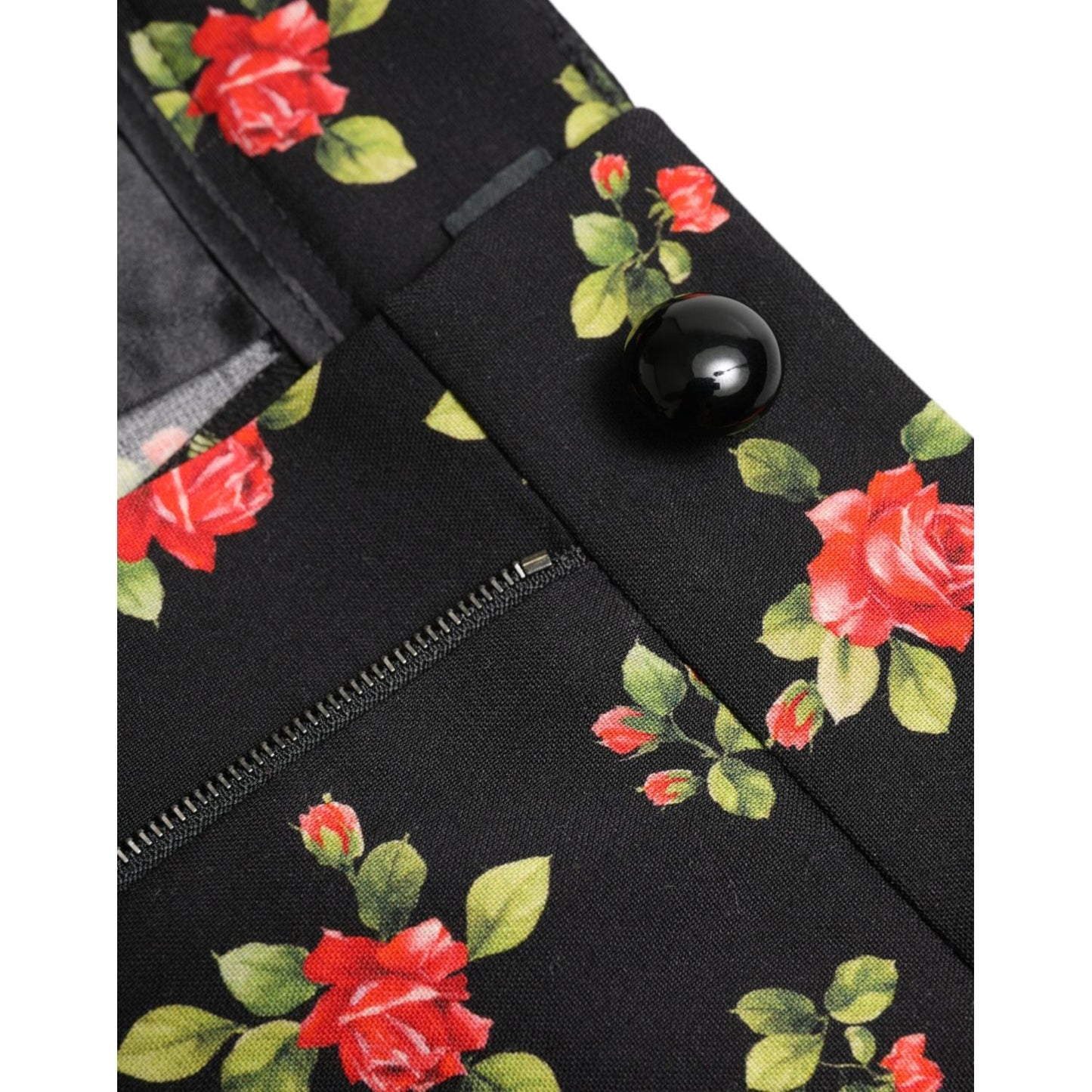 Dolce & Gabbana Black Floral Wool High Waist Tapered Pants