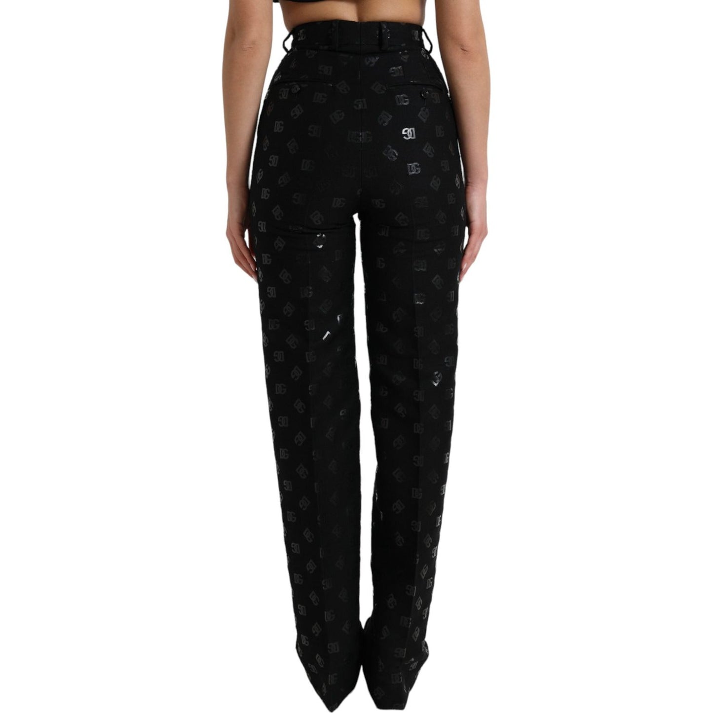 Dolce & Gabbana Black Wool DG Logo High Waist Straight Pants