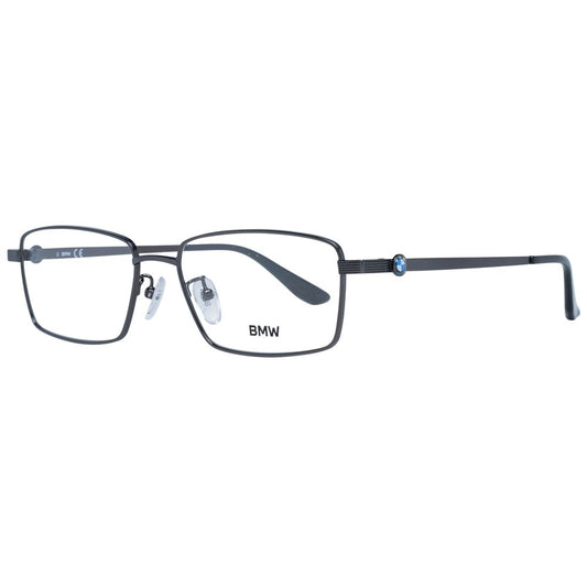 BMW Black Men Glasses Frame with full-rim black titanium rectangle design, demo plastic lenses, and branded case included.