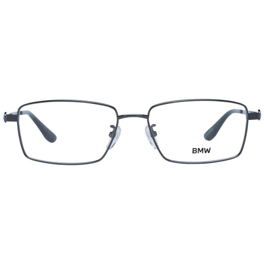 BMW Black Men Glasses Frame in black titanium, rectangle full-rim design, demo lenses, size 56-17-145, includes branded case.