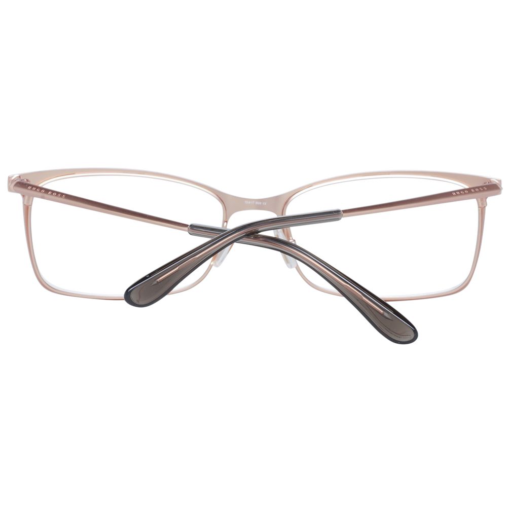 Hugo Boss Brown Women Glasses Frame, metal rectangle with demo lenses, size 55-0-140, full-rim style, includes branded case, brown color.