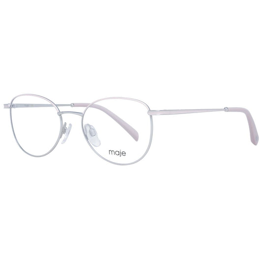Maje Silver Women Glasses Frame, metal full-rim oval design, demo lenses, size 50-17-135, includes branded case.
