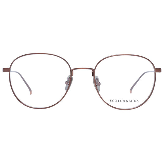 Scotch & Soda Brown Men Glasses Frame, metal round full-rim design, size 51-19-145 with branded case, stylish eyewear for men.