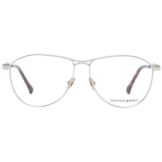 Scotch & Soda Gold Men Glasses Frame with full-rim gold metal aviator design, demo plastic lenses, and branded case included.