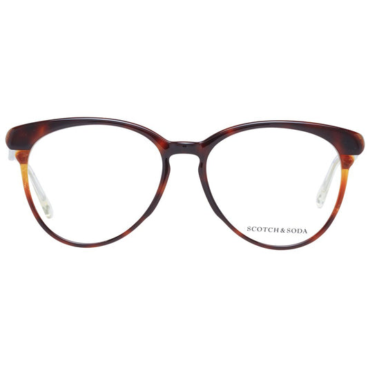 Scotch & Soda Brown Women Glasses Frame with full-rim plastic design and round style, color brown, model for women, size 55-16-140.